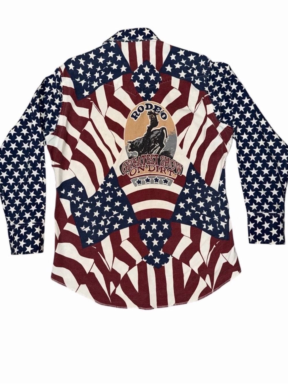 Wrangler MensButton-Down Rodeo Flag Shirt - Red, White & Blue glow in the dark
